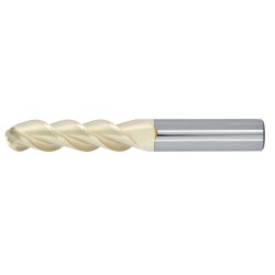 1/4" Diameter 3 Flute 1-1/8" Cut 3" Length 1/4" Round Shank 45DEG Helix Single End Ball Nose ZrN